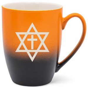 100 North Orange and Black Two Toned Ombre, 10 Ounce, Comfortably Fits Your Hands, Ceramic Tea Coffee Cup Mug, Star of David - 1 of 1