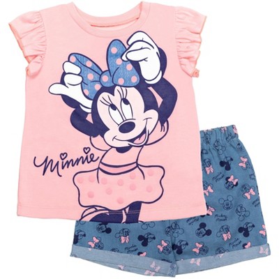 Mickey Mouse & Friends Minnie Mouse Baby Girls Graphic T-Shirt and Shorts Outfit Set Infant