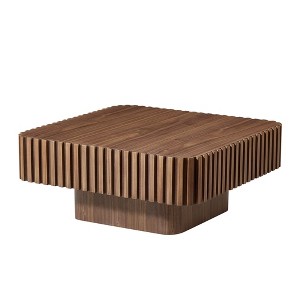 31.5" MDF Handcraft Square Drum Coffee Table with Sturdy Pedestal Base and Small Footprint for Living Room - 1 of 4