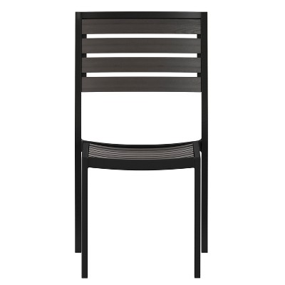 Gray Faux Teak and Aluminum Outdoor Patio Chairs, Set of 2