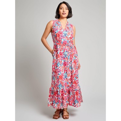 Jones New York V-Neck Flounce Maxi Dress