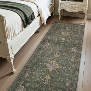 MontVoo Vintage Floral Washable Area Rug Forest Green - 1 of 4
