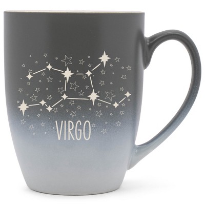 100 North Zodiac Design 10 Ounce Gray and White Two Toned Ombre, Comfortably Fits Your Hands, Ceramic Tea Coffee Cup Mug, Virgo
