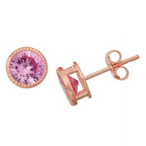 1 2/3 TCW Tiara Rose Gold Over Silver 6mm Bezel-set Pink Sapphire Stud Earrings, Women