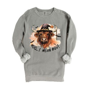 Simply Sage Market Women's  Garment Dyed Graphic Sweatshirt I Mean Boo Longhorn Cow - 1 of 4