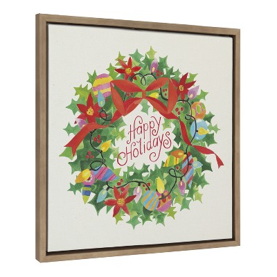 Holiday Wreath Happy Holidays Canvas Print with Polystyrene Frame