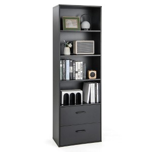 Costway 6-Tier Tall Bookshelf Freestanding Modern Bookcase Black Storage Cabinet White/Black - 1 of 4