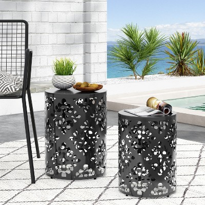 Grungis Round End Tables for Patio,Coffee Table for Multifunctional Use,Side Table for Outdoor Decorative Garden Stool Plant Stand,Black