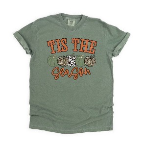 Simply Sage Market Women's Tis The Season Leopard Pumpkins Short Sleeve Garment Dyed Tee - 1 of 2
