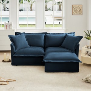 Slipcovered Sectional Sofa, 2 Seater Sofa with Removable Cover, Sofa with Convertible Ottoman, Chenille Fabric Sectional Sofas-Cuddlewood - 1 of 4
