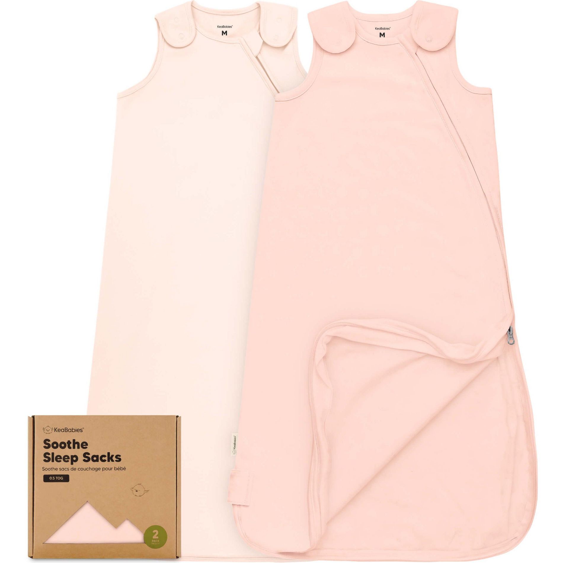 KeaBabies 2-Pack Sleep Sacks for Babies, Soothe Sleeping Sack Wearable Blanket, Infant, Toddler, Newborn Swaddle Sack (Mist Rose, Medium)