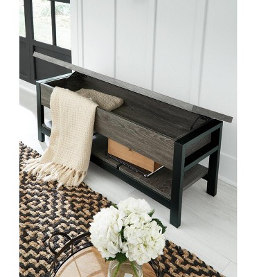 Rhyson 48" Brown Transitional Storage Bench with Plank Shelf