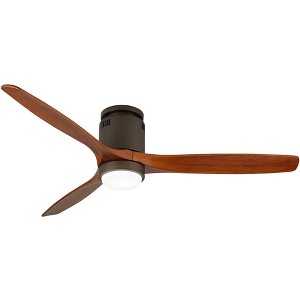 52" Casa Vieja Modern 3 Blade Low Profile Hugger Indoor Ceiling Fan with Light LED Dimmable Remote Bronze Walnut Wood House Bedroom Home - 1 of 4