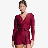 Calypsa Women's Avery 2-Piece Long Sleeve Wrap Swim Set With Reversible Top and Tummy Control Shorts - 3 of 4