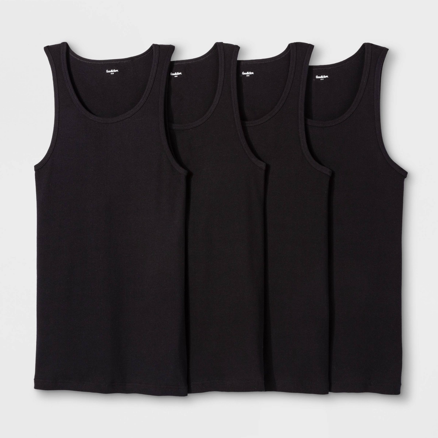 Мужские топы Goodfellow & Co 4pk Ribbed Tank Top, цвет: Чёрный — фото 1