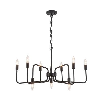 PAKOKULA 9-Light Black Linear Hanging Island Rustic Candlestick Chandelier