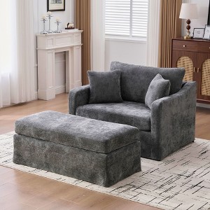 Sapphtopaz Modern Chenille Couches for Living Room with 2 Bolster Pillows Upholstered Single Sofa with Metal Legs Accent Armchair for Bedroom - 1 of 4