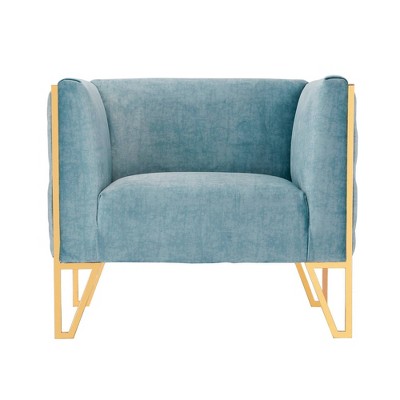 Ocean Blue Velvet Sofa and Armchair Set with Gold Legs