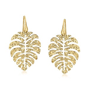 Ross-Simons Italian 18kt Gold Over Sterling Hammered Leaf Drop Earrings - 1 of 3