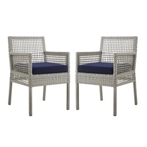 Modway Aura Dining Armchair Outdoor Patio Wicker Rattan Set of 2 - 1 of 4