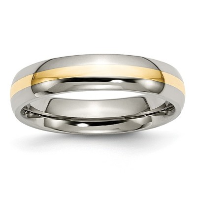 Black Bow Jewelry Titanium and 14K Gold, 5mm Striped Unisex Standard Fit Band
