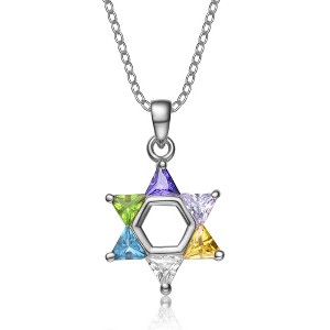Guili Sterling Silver Star of David Necklace with CZ in Multicolor, Gold, or Yellow—A Sparkling, Symbolic Piece of Faith and a Perfect Gift. - 1 of 3
