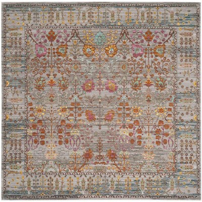 Handmade Square Grey and Multicolor Synthetic Area Rug