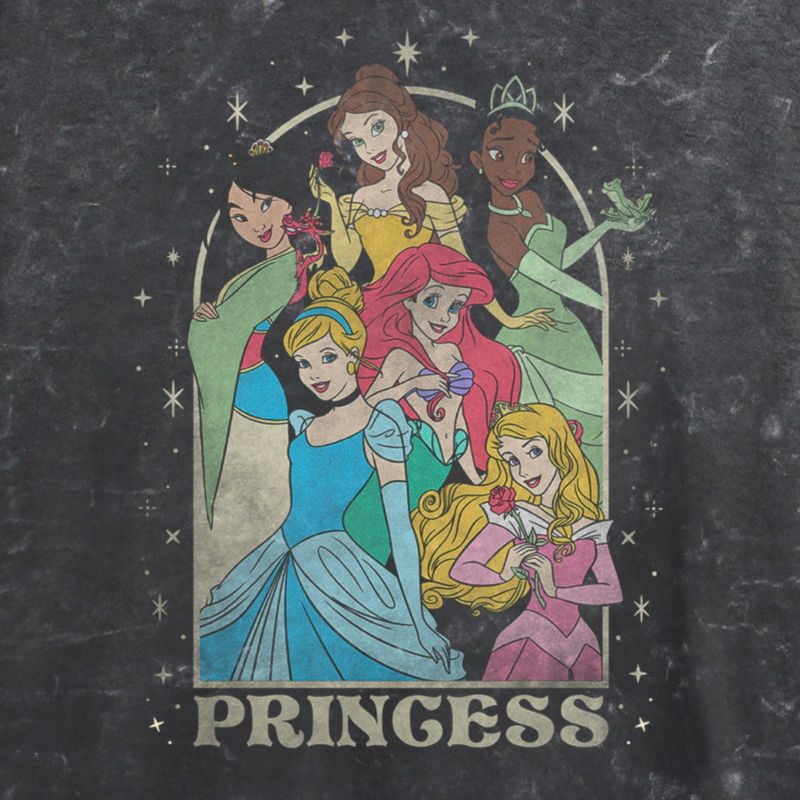 Juniors Womens Disney Princess Arch Mineral Wash Crop T-Shirt, 2 of 5