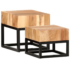 vidaXL Side Table Set of 2 Natural and black Solid Acacia Wood Small - 1 of 4