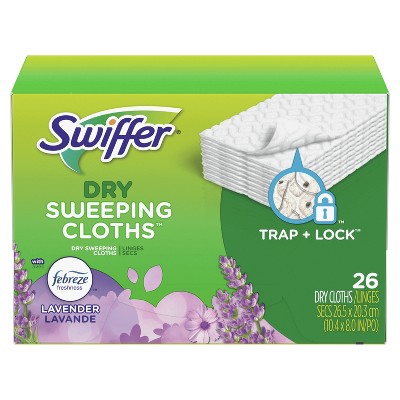 Swiffer Sweeper Dry Sweeping Pad, Multi Surface Refills for Dusters Floor Mop with Febreze Lavender Scent, pack of two, 52 count total