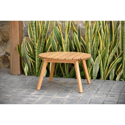 Ibiza Patio Round Side Table w/ Durable Eucalyptus in Teak Finish - Brown - Amazonia