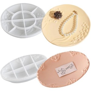 JDICTION 2 Pcs Round Tray Mold, Vintage Carving Resin Mold with Edge for Jewelry Trinket Candle Holder, Epoxy DIY - 1 of 4