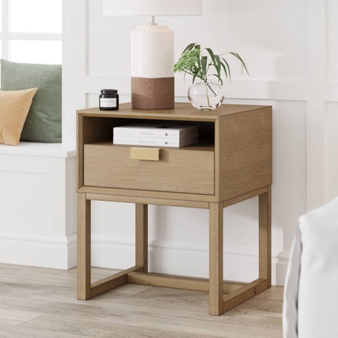 Light wood nightstand with outlet drawers