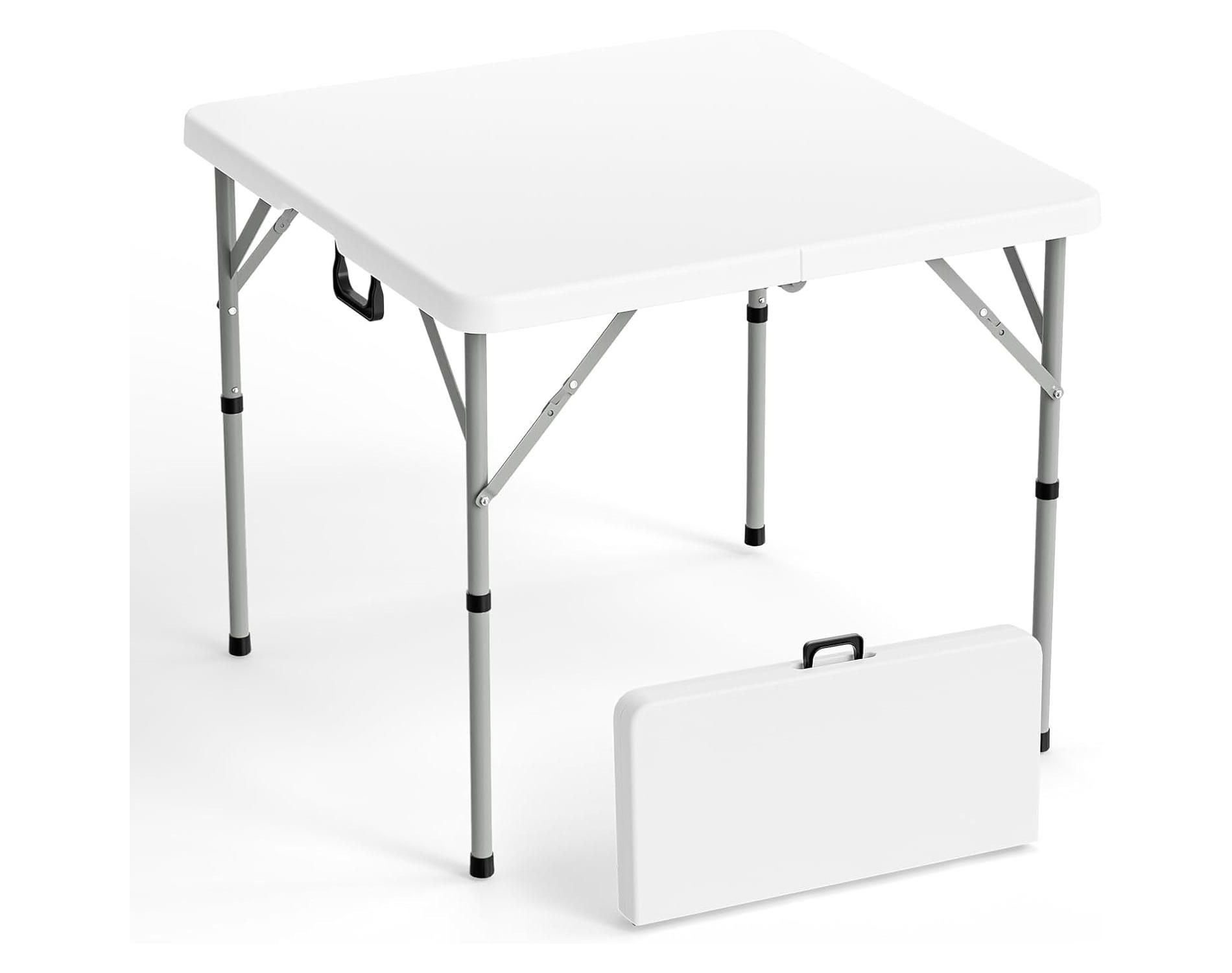 VINGLI 34" Fold in Half Square Table, Bi-Folding Commercial Table, Portable Plastic Dining Card Table for Kitchen or Outdoor Party Event, White