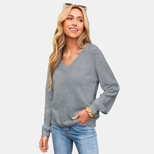 Women's Cozy Chic V-Neck Knit Sweater with Lace Detailing - Cupshe - 1 of 4