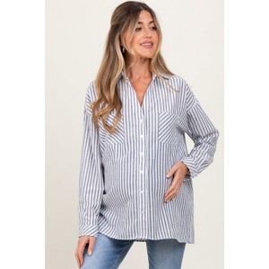 Pinkblush Navy Striped Double Pocket Maternity Button Down Top - 1 of 4