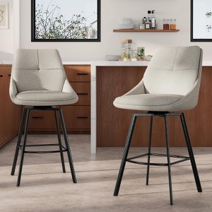 AMERLIFE 41'' Counter Height Bar Stools Set of 2, 360° Swivel Bar Stools with Curved Back and Large Seat Cushion,Ivory - 1 of 4