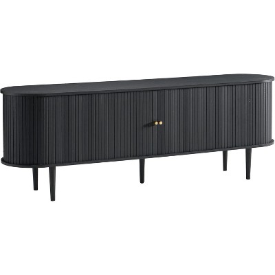 Image of AMERLIFE 70" TV Stand with Solid Wood Legs, Mid Century Modern TV Console with Tambour Door, Embossed Black
