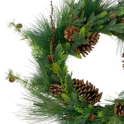 28" Green Pine Needle and Pine Cone Artificial Christmas Wreath