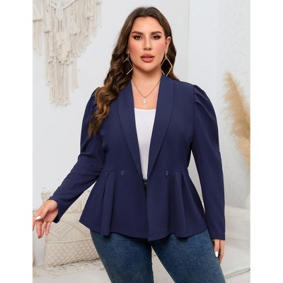 Womens Plus Size Long Sleeve Two Buttons Shawl Lapel Blazer