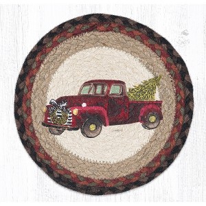 Earth Rugs Round Trivet – Christmas Truck Printed Braided Jute, 10"x10", Rustic Holiday Table Decor - 1 of 3