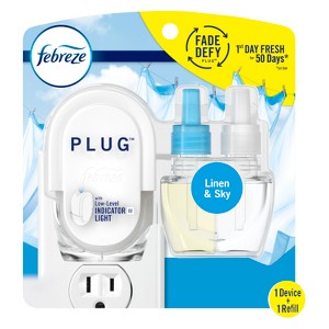 Febreze Fade Defy Plug Air Freshener & Odor Fighter Starter Kit - Linen & Sky - 0.87 fl oz - 1 of 4