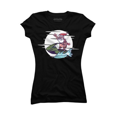 Junior's Design By Humans Christmas Cartoon Santa Riding A Jet Ski By rasok T-Shirt