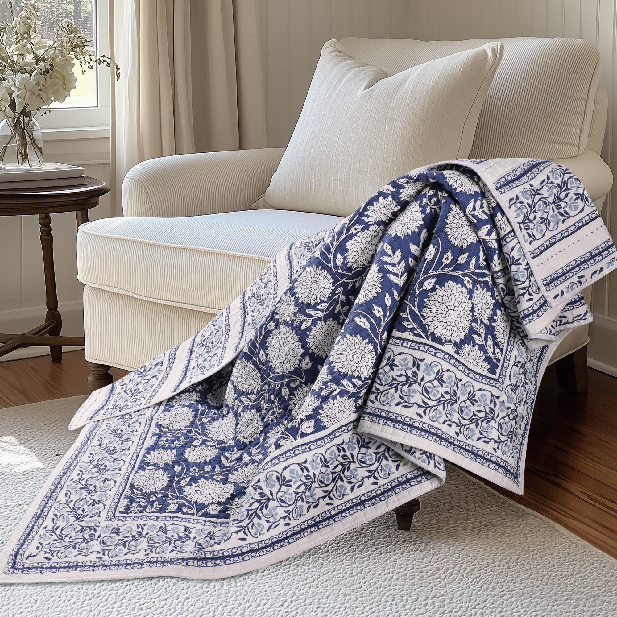 Adare Denim Quilted Throw - Levtex Home