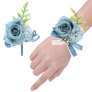 Unique Bargains Wedding Prom Parties Special Events Artificial Wrist Corsage 1 Set - 1 of 4