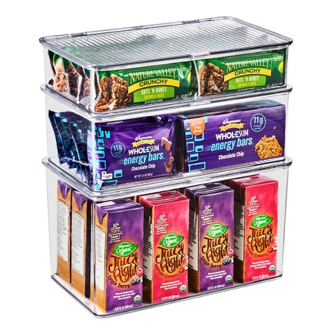 Sorbus 3 Piece Variety Clear Storage Bins For Pantry & Fridge With Hinged Lids - Perfect Cabinet Organizer and Storage for Kitchen
