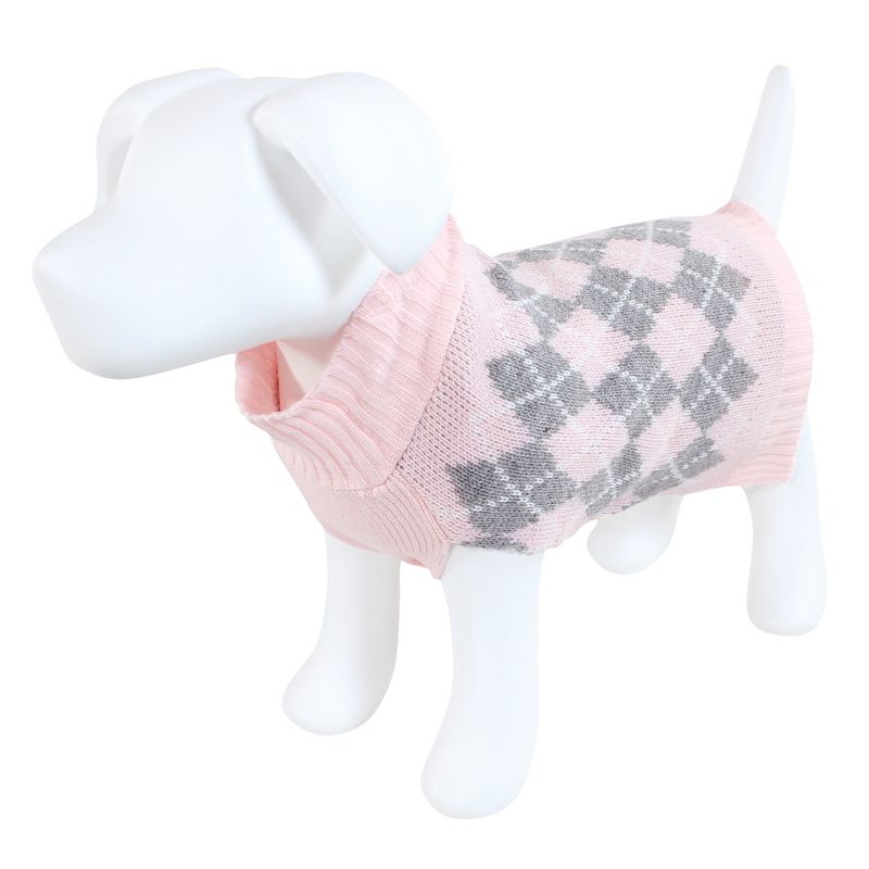 Luvable Friends Dogs and Cats Knit Pet Sweater, Pink Argyle, 1 of 6