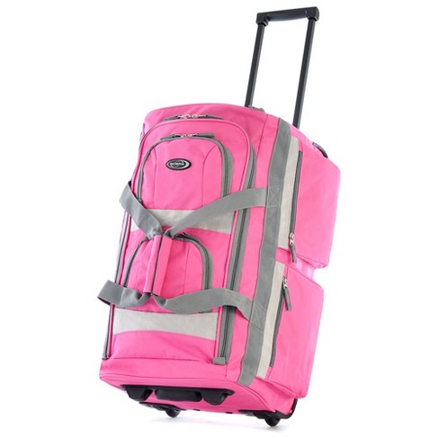 Olympia 29 Inch 8 Pocket U Shaped Rolling Polyester Duffel Luggage Bag Suitcase With Push Button Hide Away Retractable Handle Hot Pink Target