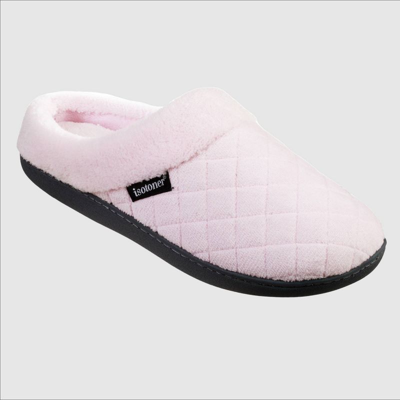Isotoner Women's Diamond Quilted Microterry Hoodback Slippers - Light Pink, 1 of 7