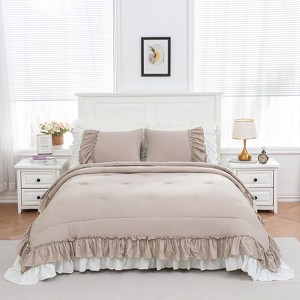 Boho Ruffle Comforter Set – 3-Piece Shabby Chic Bedding with Double-Layer Hand-Sewn Ruffles, Soft Microfiber Quilt for All Seasons - 1 of 4
